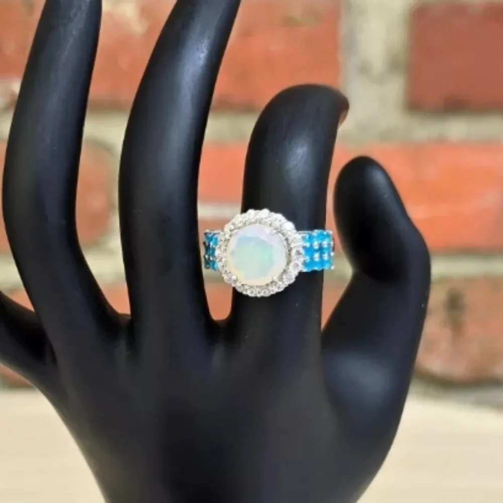 NWOT Fine Estate Designer signed Genuine Opal & Blue Kyanite Gemstone Ring - Picture 6 of 6